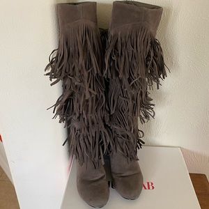 Just Fab Tan Fringe Knee high Boots